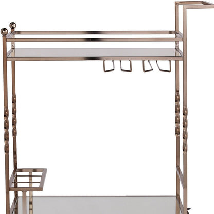 Champagne Metal And Mirrored Glass Rolling Bar Cart With Wine Storage HomeRoots