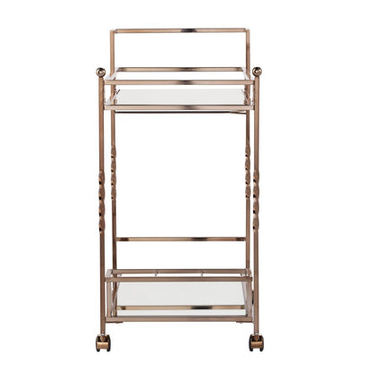 Champagne Metal And Mirrored Glass Rolling Bar Cart With Wine Storage HomeRoots