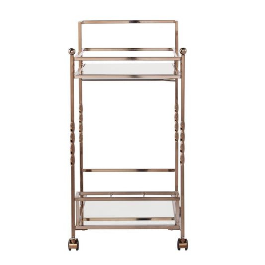 Champagne Metal And Mirrored Glass Rolling Bar Cart With Wine Storage HomeRoots