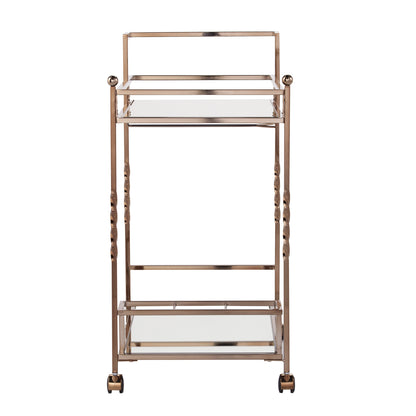 Champagne Metal And Mirrored Glass Bar Cart With Wine Storage