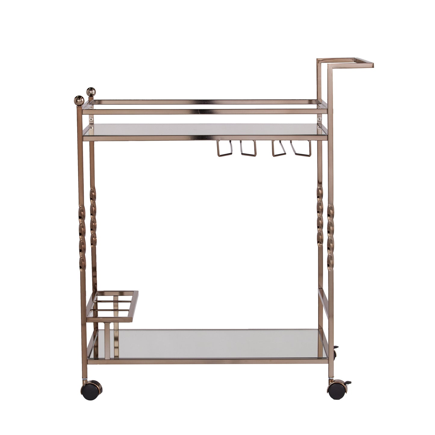 Champagne Metal And Mirrored Glass Bar Cart With Wine Storage