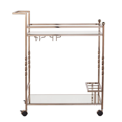 Champagne Metal And Mirrored Glass Rolling Bar Cart With Wine Storage HomeRoots
