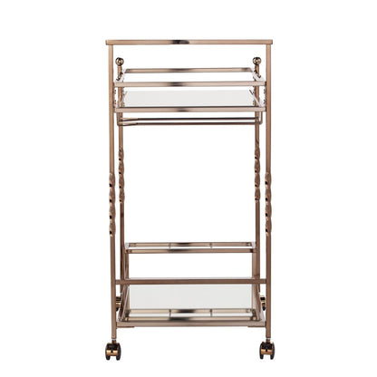 Champagne Metal And Mirrored Glass Rolling Bar Cart With Wine Storage HomeRoots