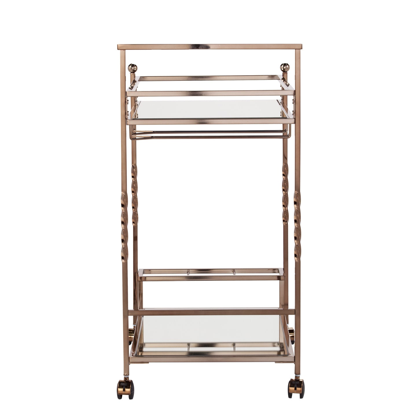 Champagne Metal And Mirrored Glass Bar Cart With Wine Storage