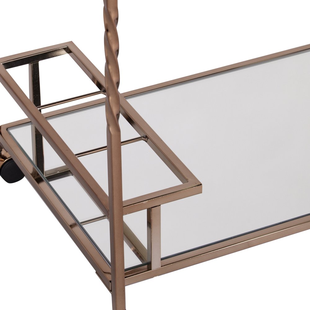 Champagne Metal And Mirrored Glass Rolling Bar Cart With Wine Storage — view 7