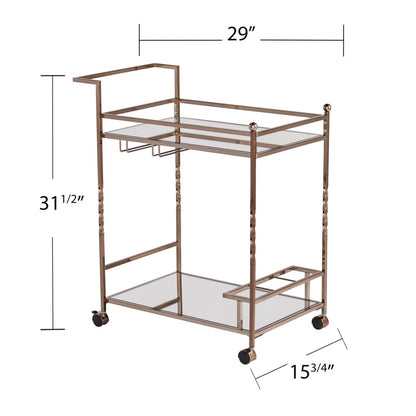 Champagne Metal And Mirrored Glass Rolling Bar Cart With Wine Storage HomeRoots