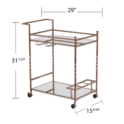 Champagne Metal And Mirrored Glass Bar Cart With Wine Storage