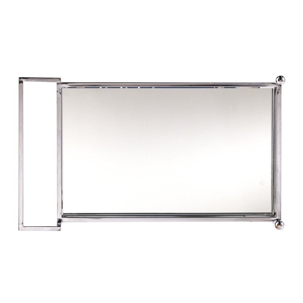 29" Silver Metal and Mirrored Glass Rolling Bar Cart With Wine Storage — view 7