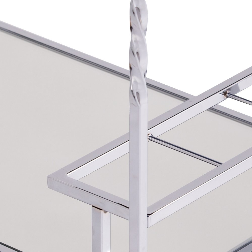 29" Silver Metal and Mirrored Glass Rolling Bar Cart With Wine Storage HomeRoots