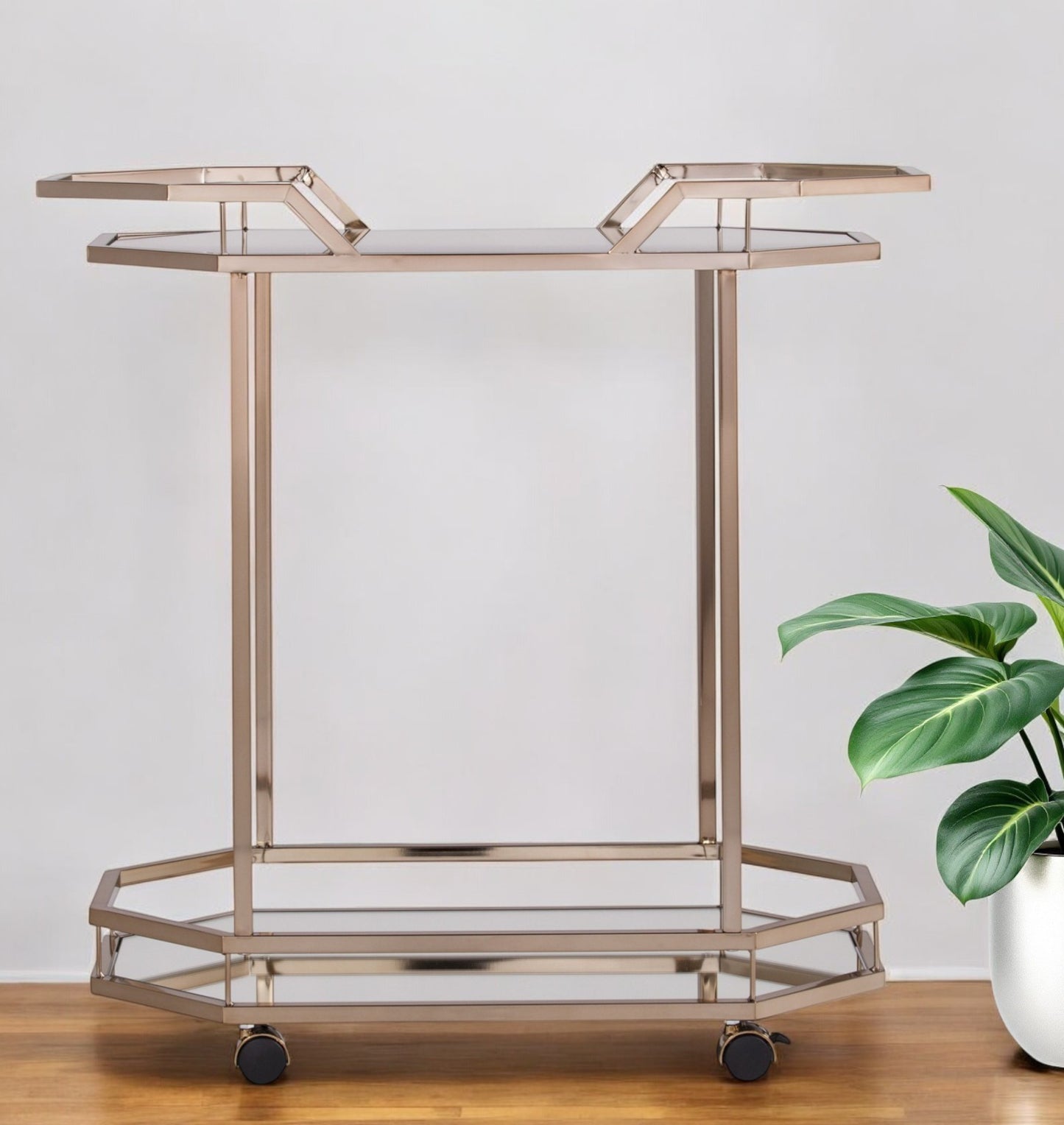 Champagne Iron And Mirrored Glass Rolling Bar Cart