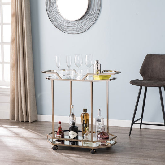 Champagne Iron And Mirrored Glass Bar Cart