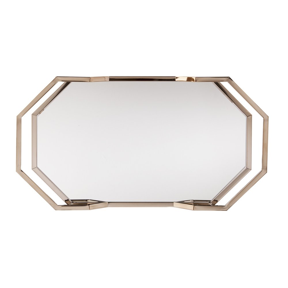 31" Champagne Iron and Mirrored Glass Octagonal Rolling Bar Cart HomeRoots