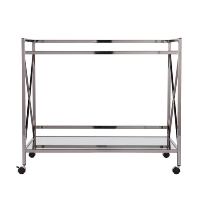 39" Silver Metal and Glass Rolling Bar Cart HomeRoots