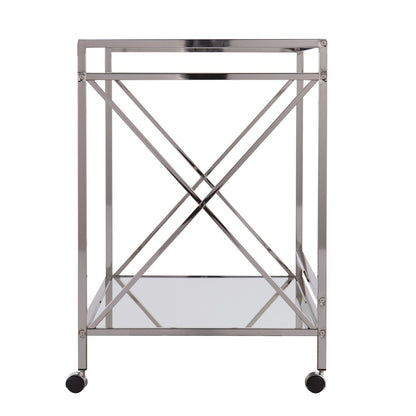 39" Silver Metal and Glass Rolling Bar Cart HomeRoots