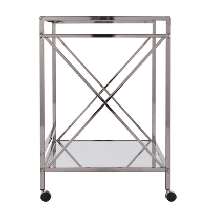 39" Silver Metal and Glass Rolling Bar Cart HomeRoots