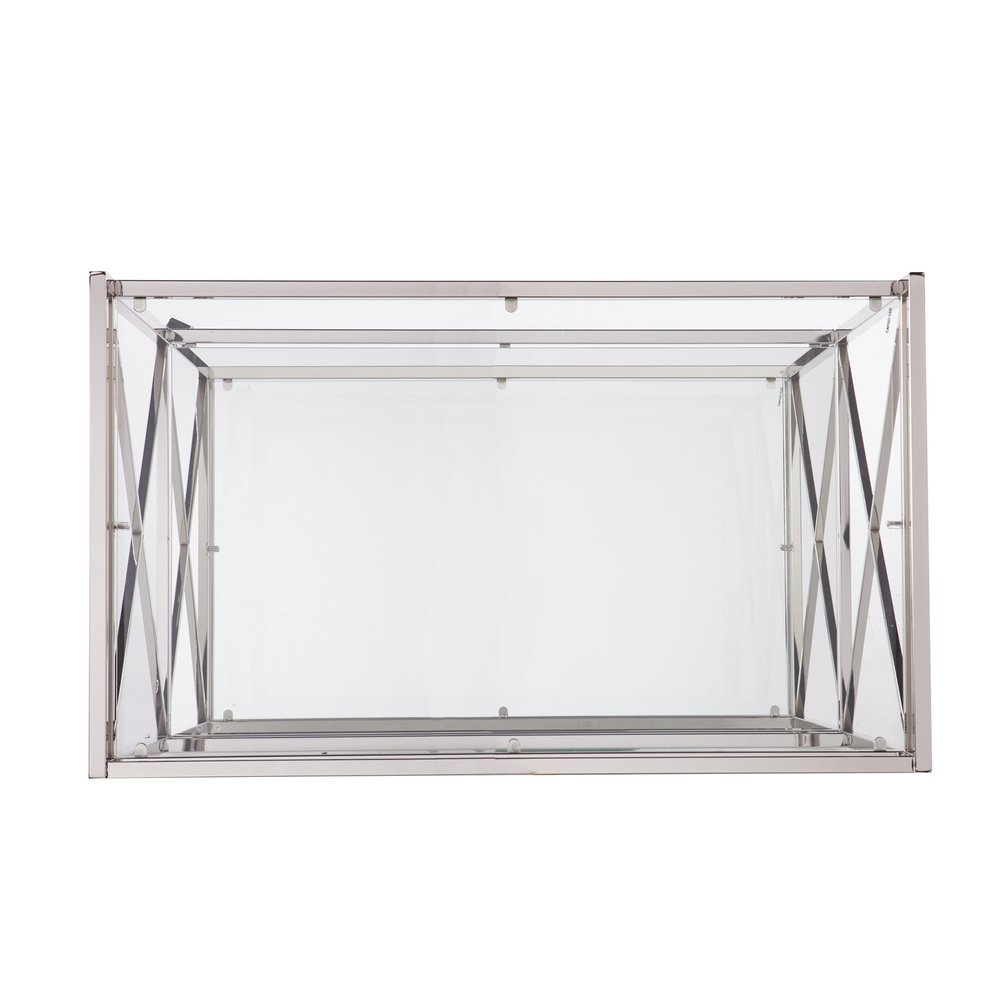 39" Silver Metal and Glass Rolling Bar Cart HomeRoots