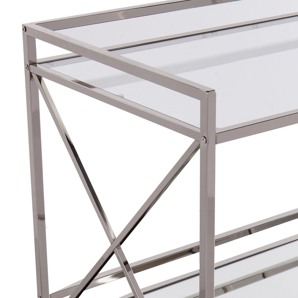 39" Silver Metal and Glass Rolling Bar Cart HomeRoots