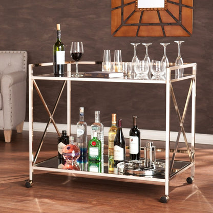 Gold Metal And Glass Rolling Bar Cart HomeRoots