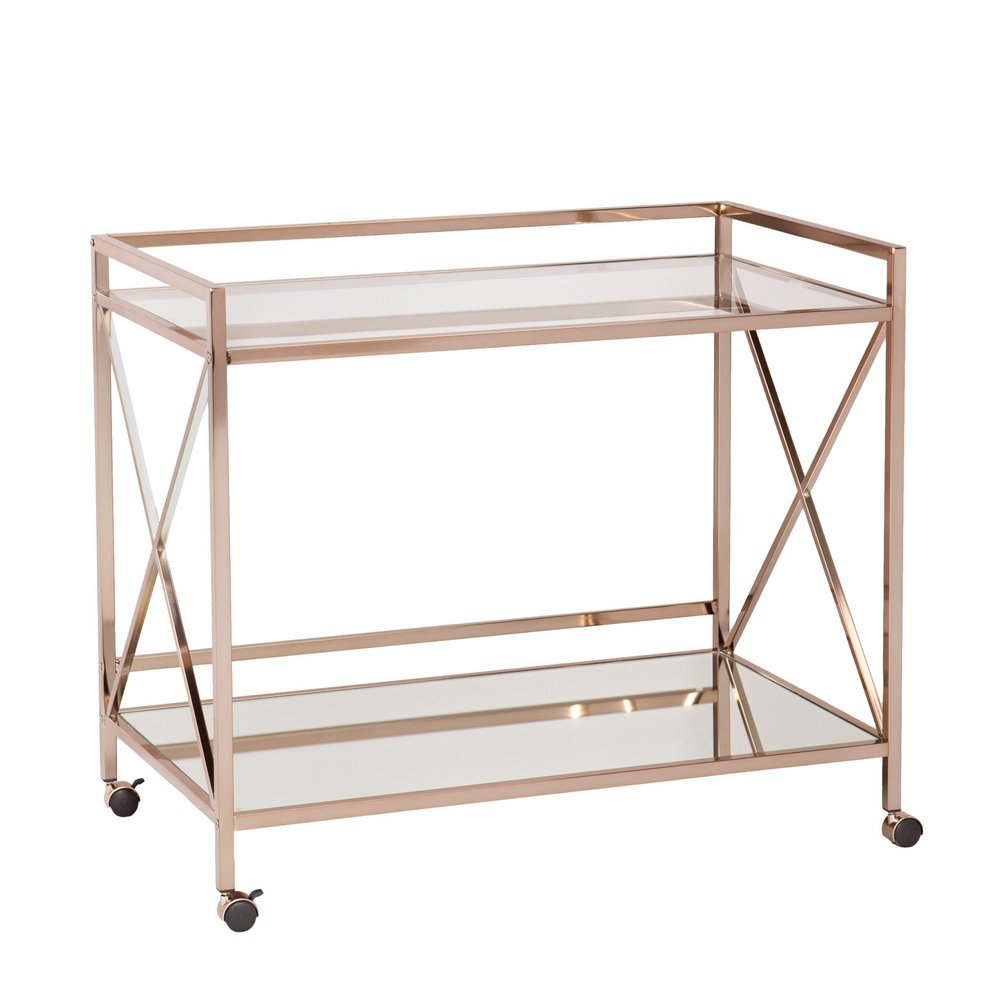 Gold Metal And Glass Rolling Bar Cart HomeRoots