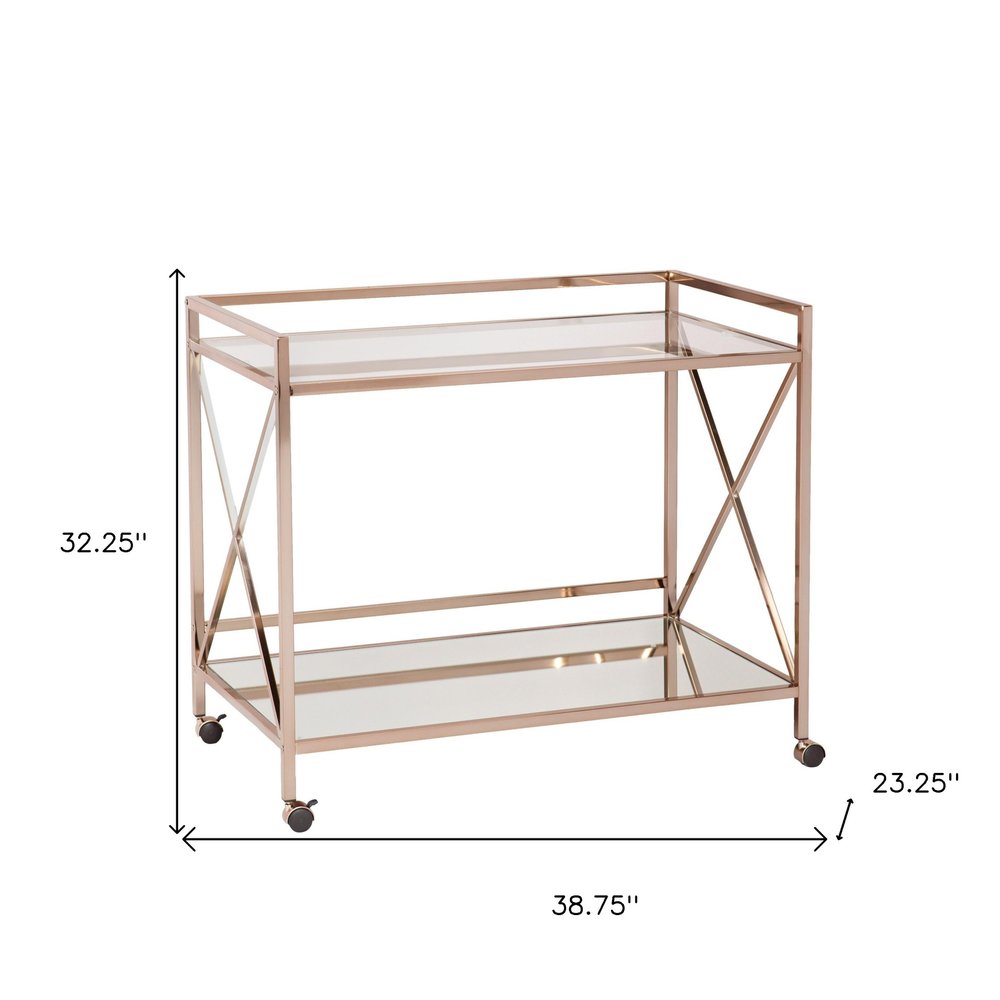 Gold Metal And Glass Rolling Bar Cart — view 2