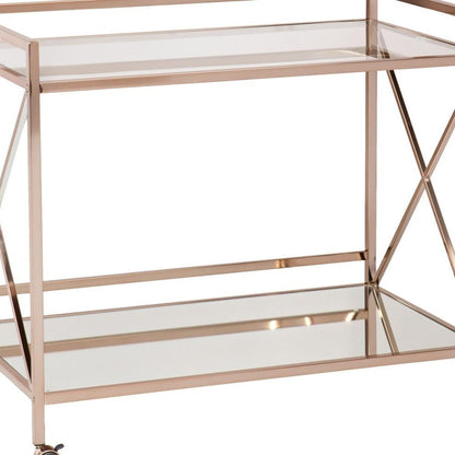 Gold Metal And Glass Rolling Bar Cart HomeRoots