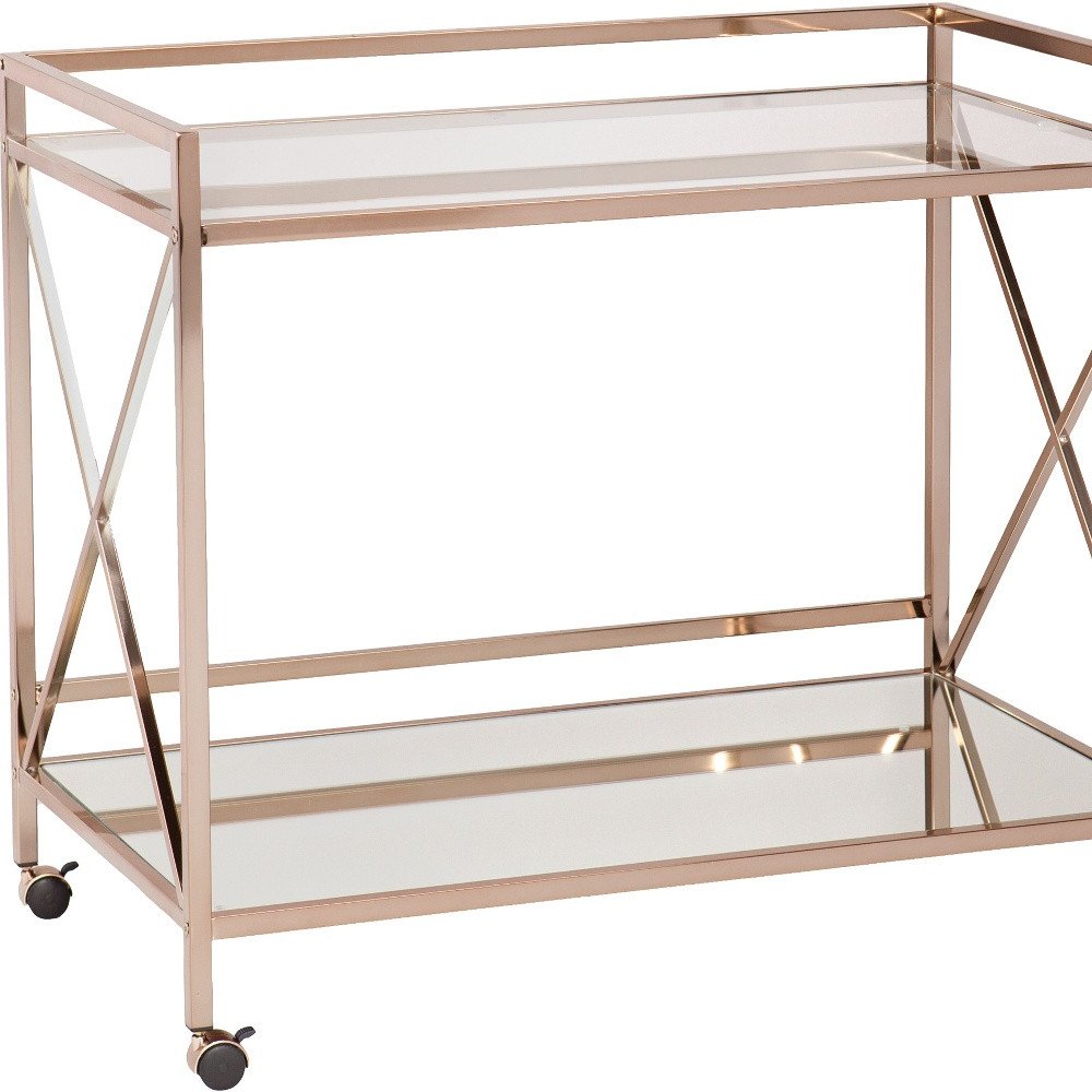 Gold Metal And Glass Rolling Bar Cart HomeRoots