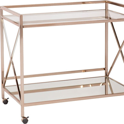 Gold Metal And Glass Rolling Bar Cart HomeRoots