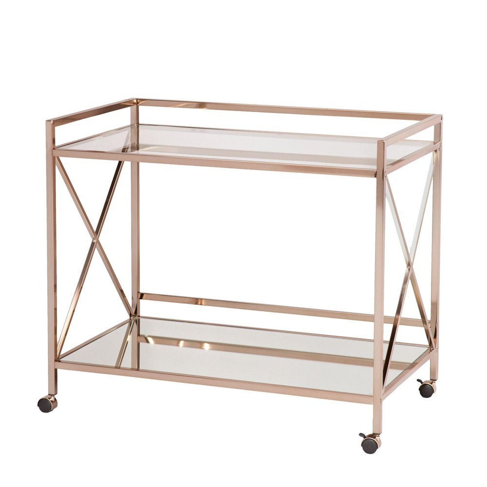 Gold Metal And Glass Rolling Bar Cart HomeRoots
