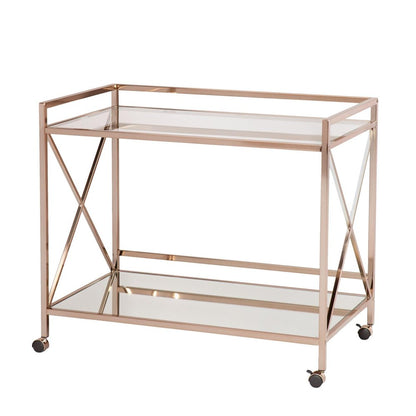Gold Metal And Glass Rolling Bar Cart HomeRoots
