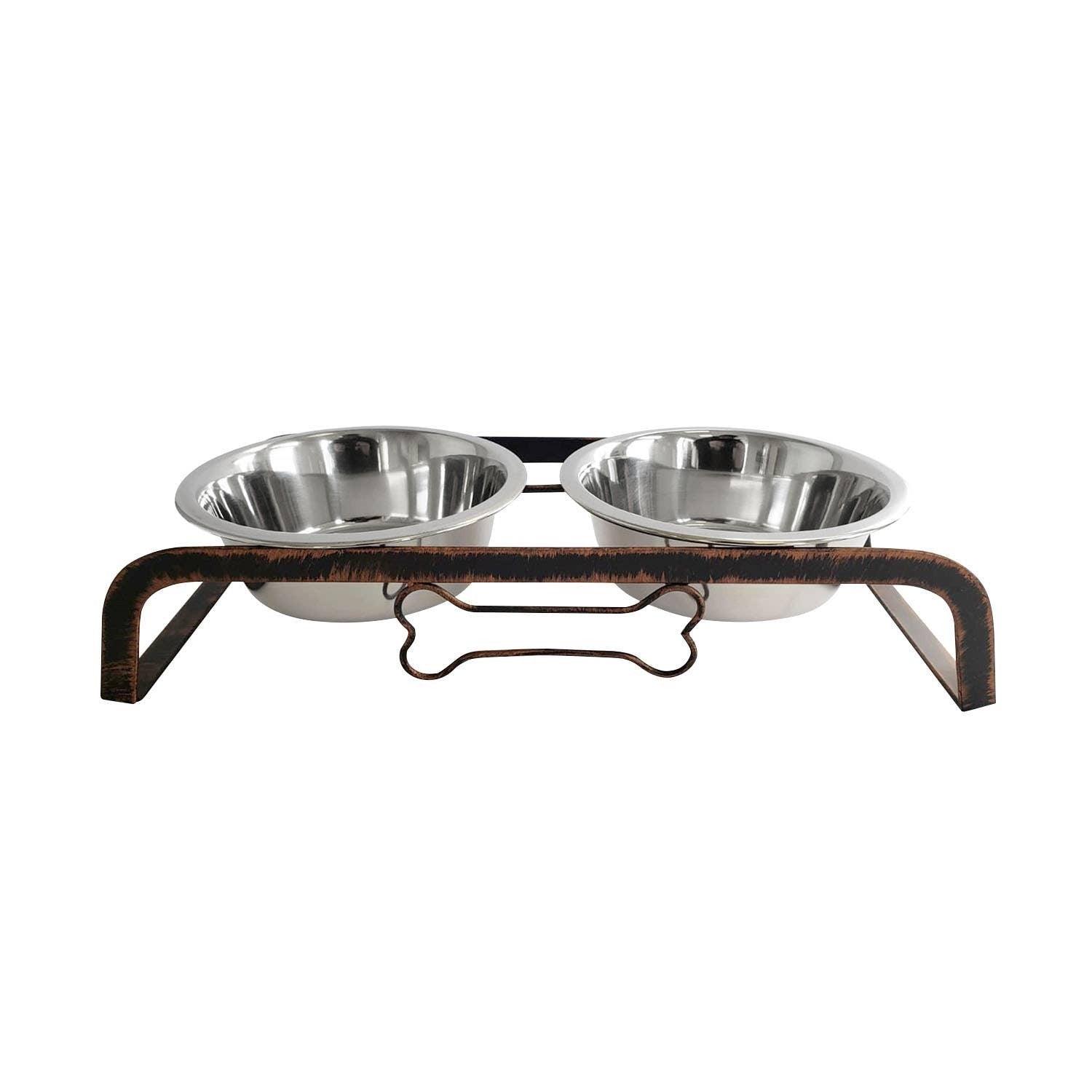 Rustic Elevated 16oz Two Bowl Dog Feeding Station - FurniFindUSA