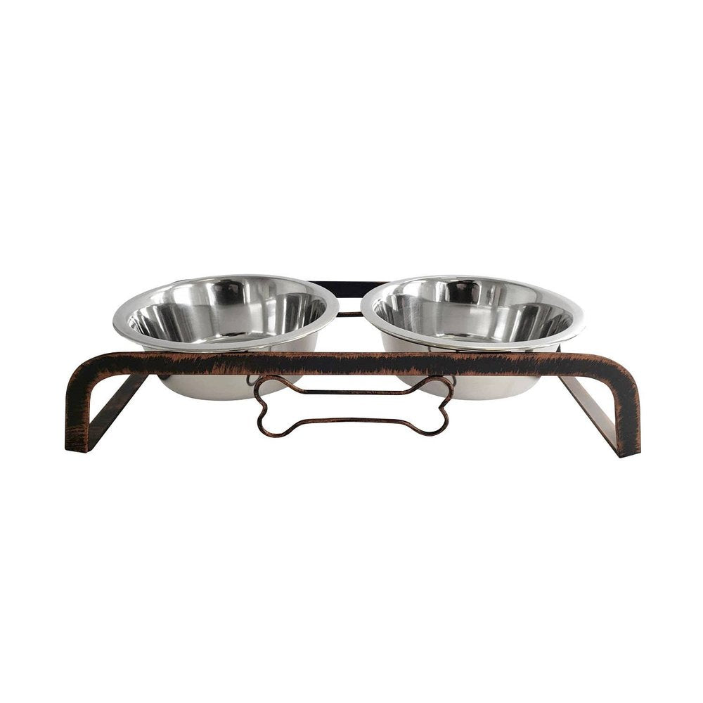 Rustic Elevated 16oz Two Bowl Dog Feeding Station HomeRoots