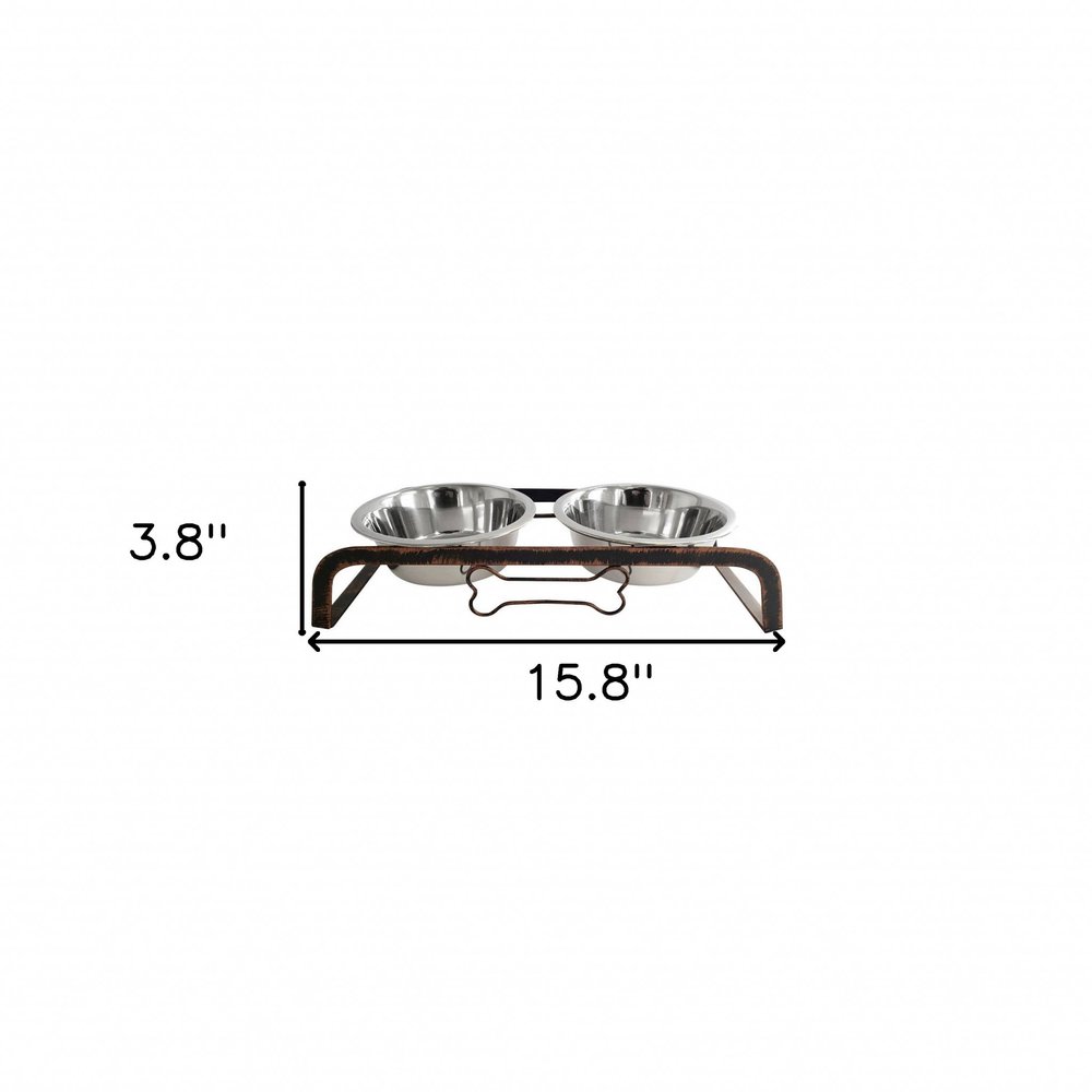 Rustic Elevated 16oz Two Bowl Dog Feeding Station HomeRoots