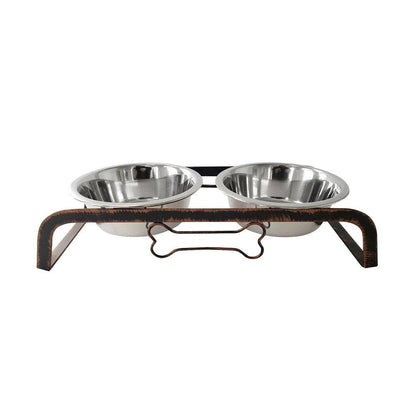 Rustic Elevated 16oz Two Bowl Dog Feeding Station HomeRoots