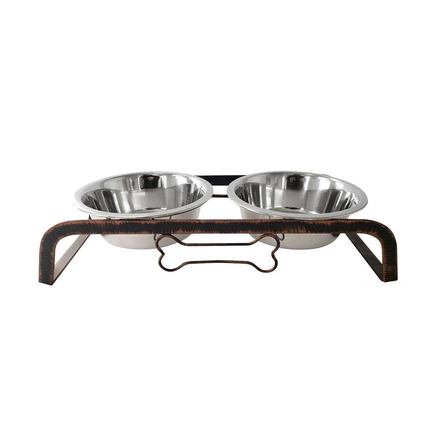 Rustic Elevated 16oz Two Bowl Dog Feeding Station - FurniFindUSA