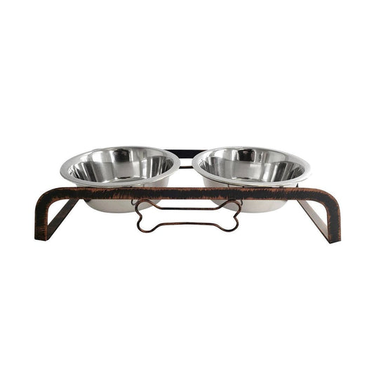 Rustic Elevated 32oz Two Bowl Dog Feeding Station HomeRoots
