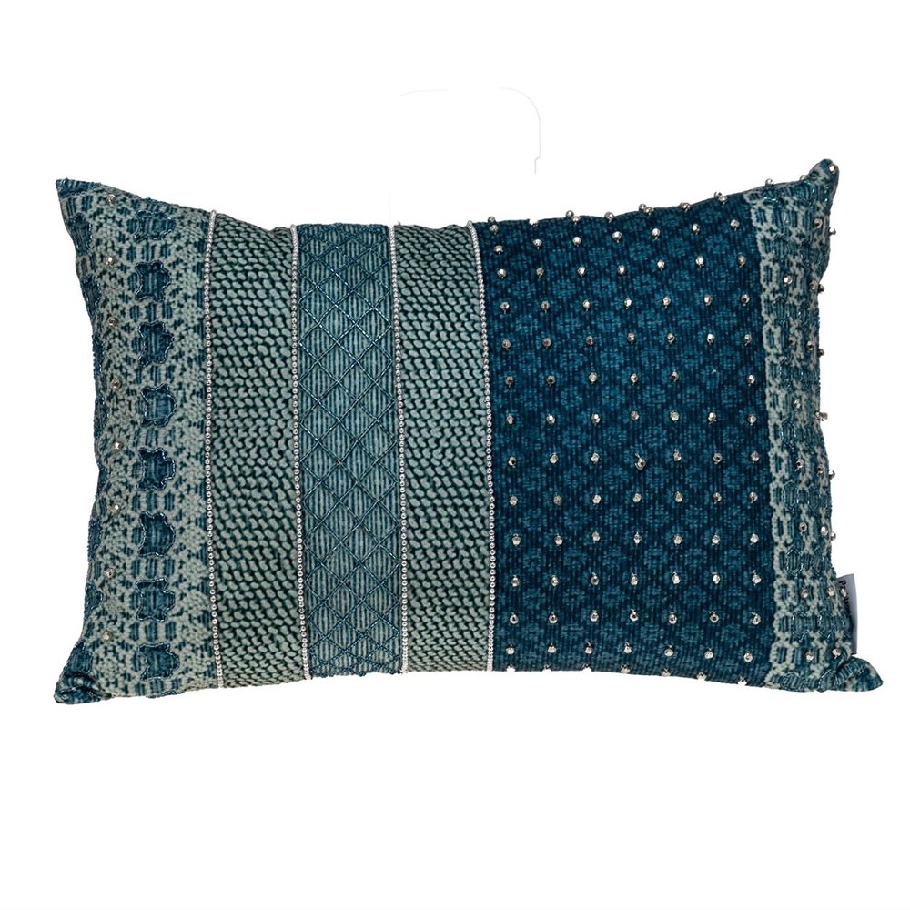 Blue and Aqua Beaded Embroidered Decorative Throw Pillow — view 1