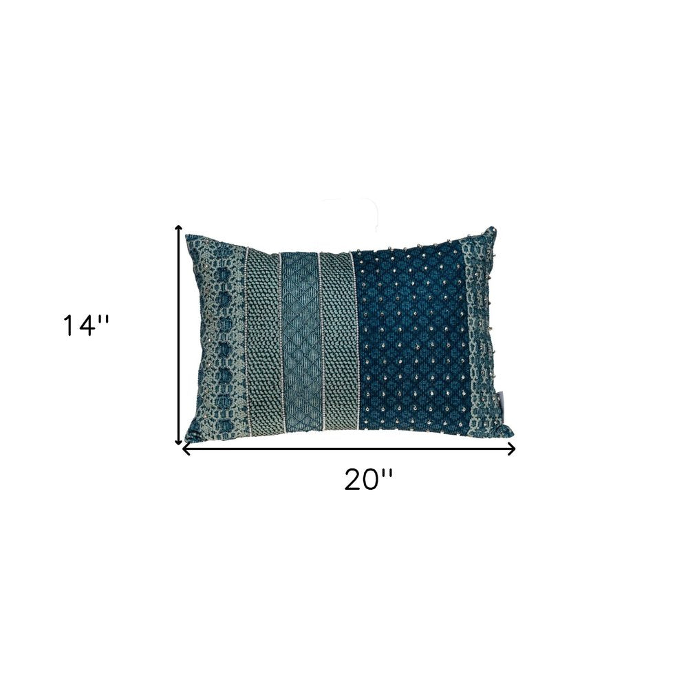 Blue and Aqua Beaded Embroidered Decorative Throw Pillow — view 5