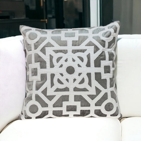 18" Gray and White Velvet Throw Pillow 4.0" (L) x 18.0" (W) x 18.0" (H) FurniFindUSA