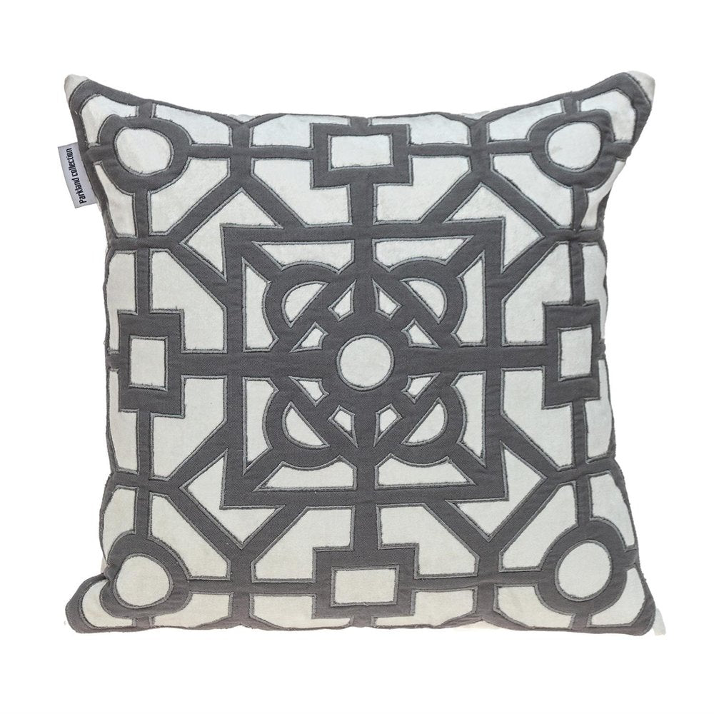 18" Gray And White Abstract Geometric Velvet Throw Pillow — view 1