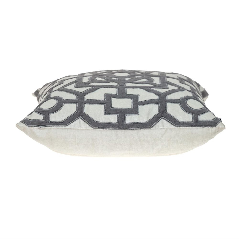 18" Gray And White Abstract Geometric Velvet Throw Pillow