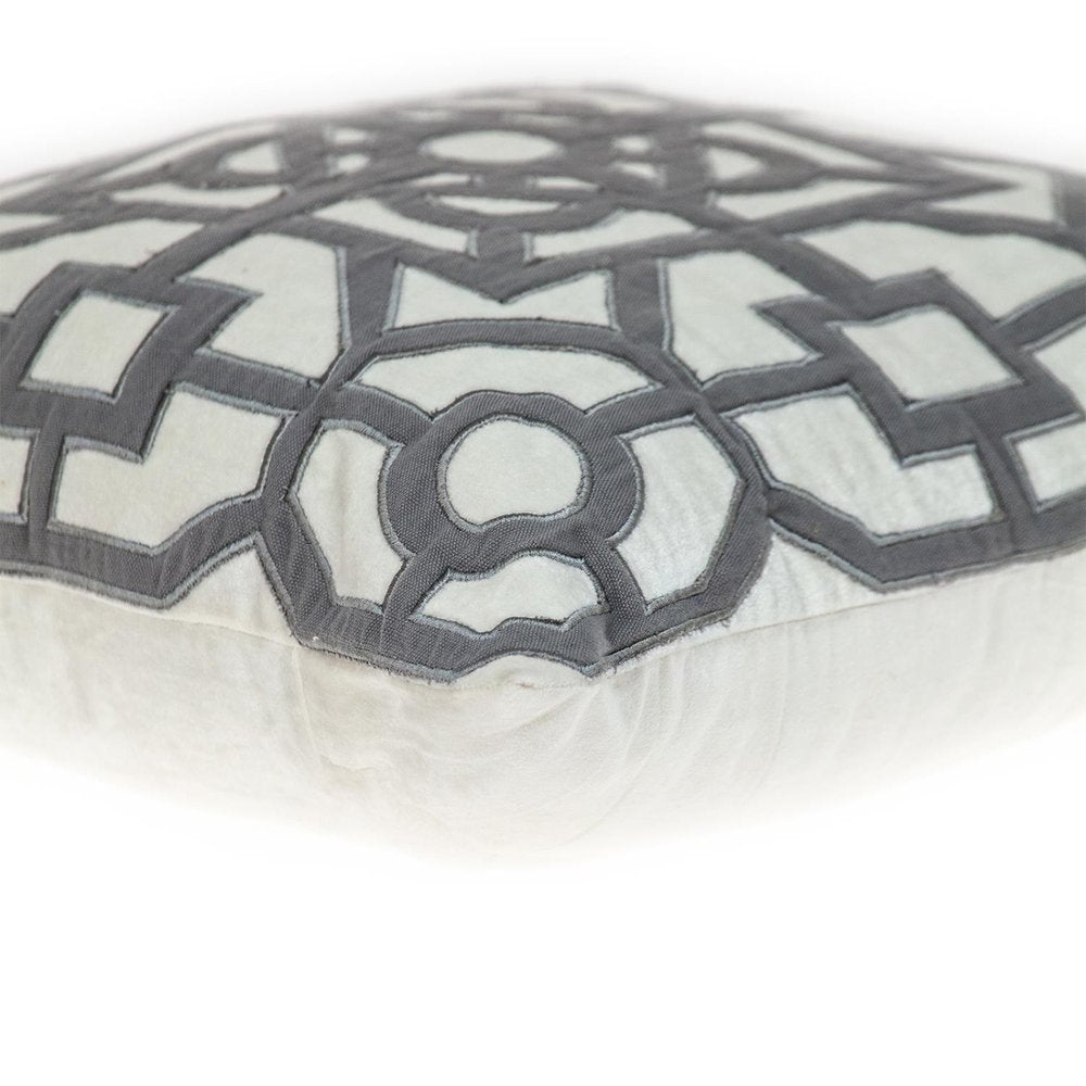 18" Gray And White Abstract Geometric Velvet Throw Pillow — view 3