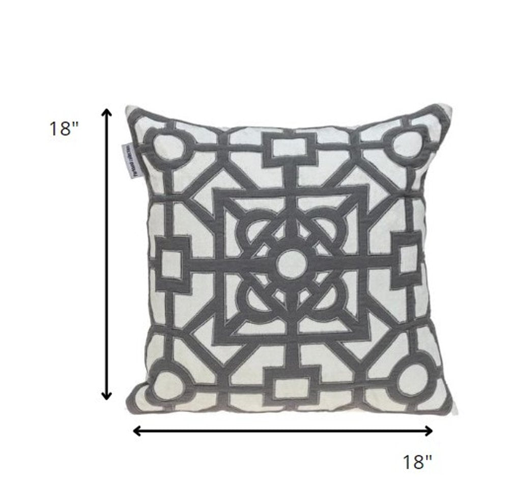 18" Gray And White Abstract Geometric Velvet Throw Pillow — view 5