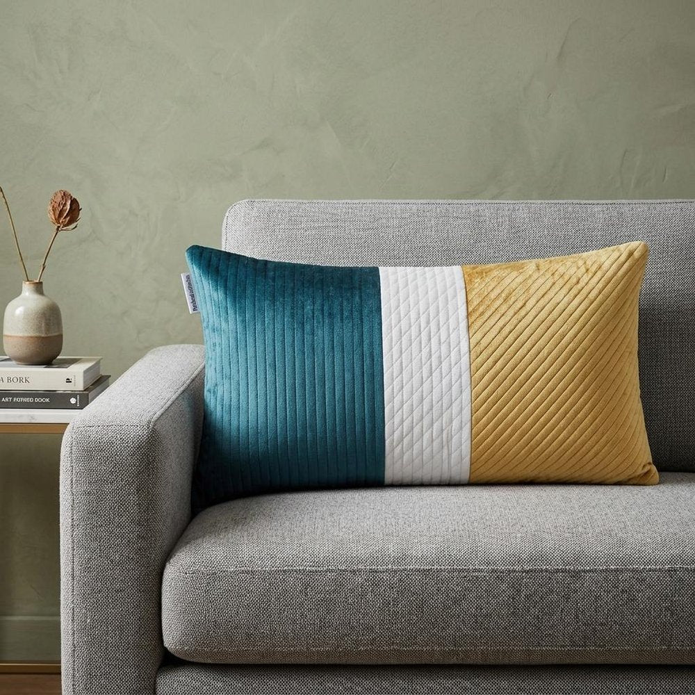 12" X 24" Sea Green Striped Velvet Throw Pillow — view 7