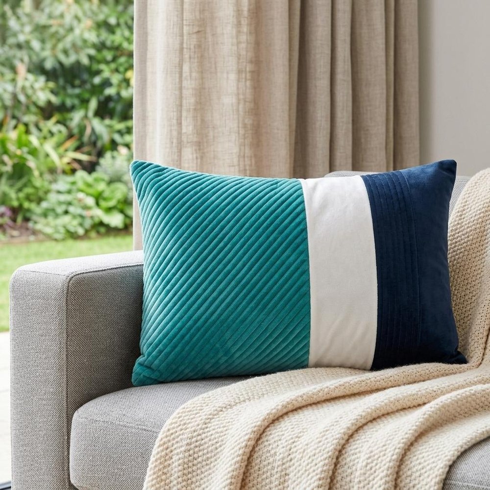 12" X 24" Navy Blue Striped Velvet Throw Pillow — view 5