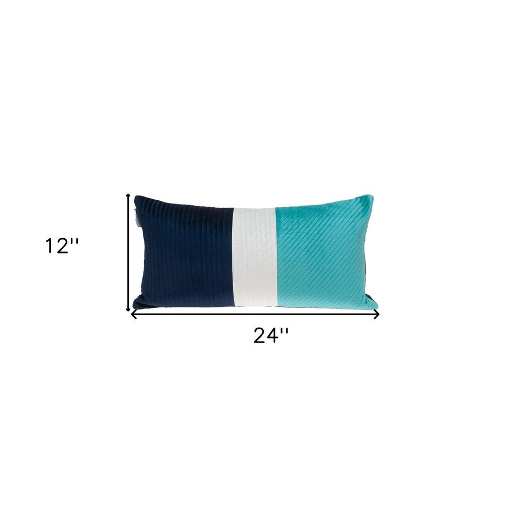 12" X 24" Navy Blue Striped Velvet Throw Pillow — view 4