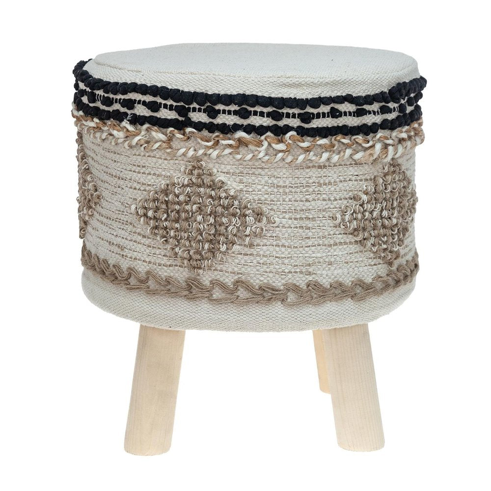 18" Beige and Brown Cotton Abstract Round Footstool HomeRoots
