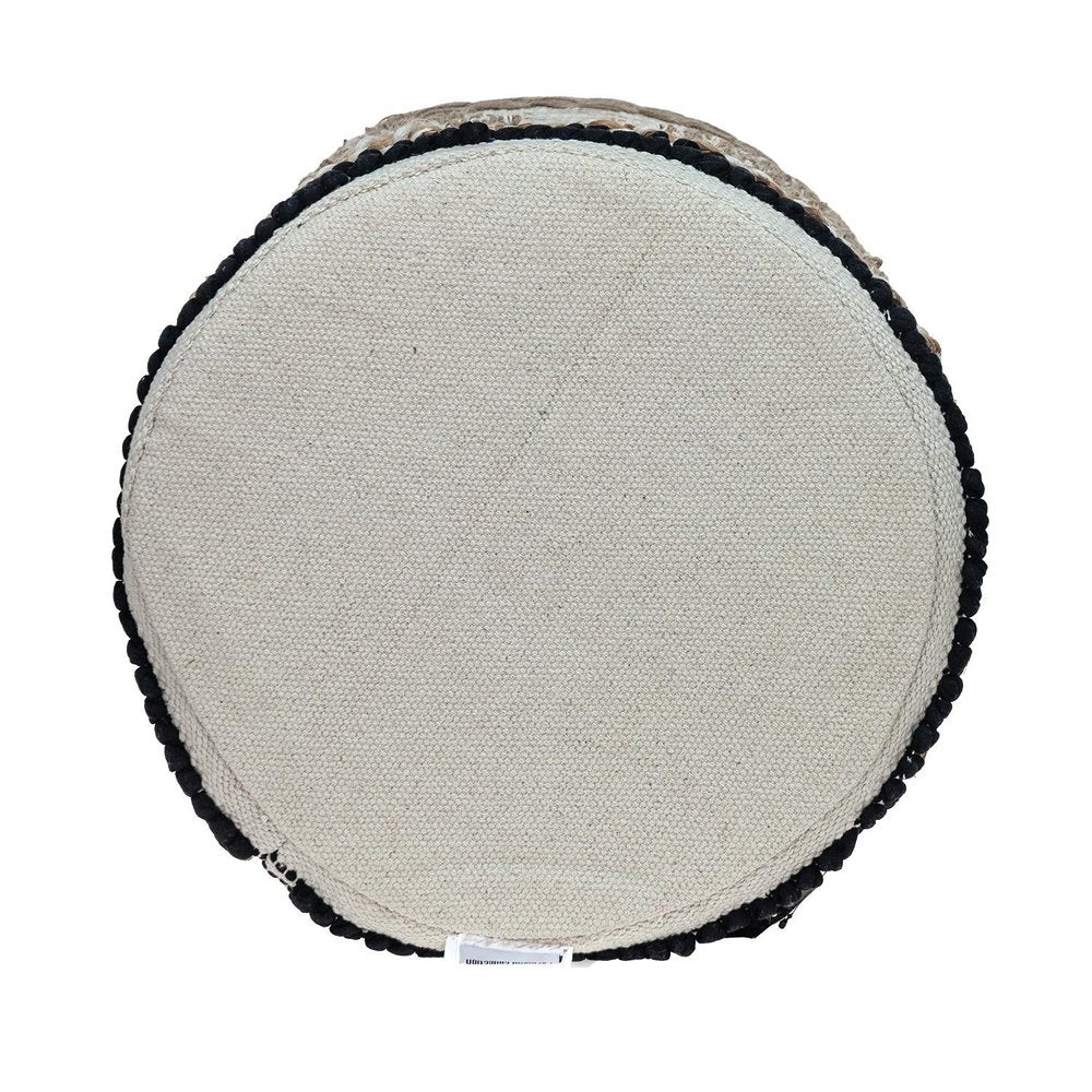 18" Beige and Brown Cotton Abstract Round Footstool HomeRoots