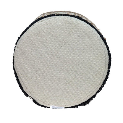 18" Beige and Brown Cotton Abstract Round Footstool HomeRoots