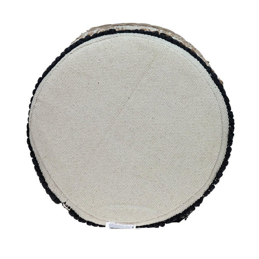 18" Beige and Brown Cotton Abstract Round Footstool HomeRoots