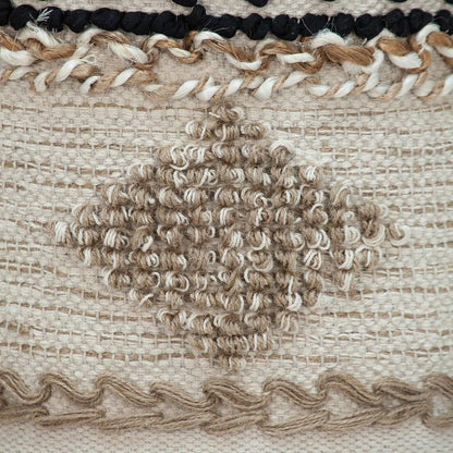 18" Beige and Brown Cotton Abstract Round Footstool HomeRoots